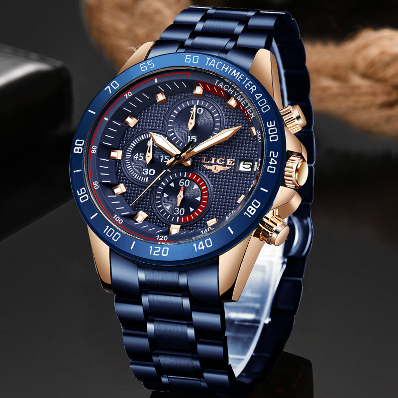 男性ベストギフト LIGE ファッションビジネスメンズ腕時計トップの高級ブランドステンレス鋼時計男性クォーツ時計レロジオ masculino