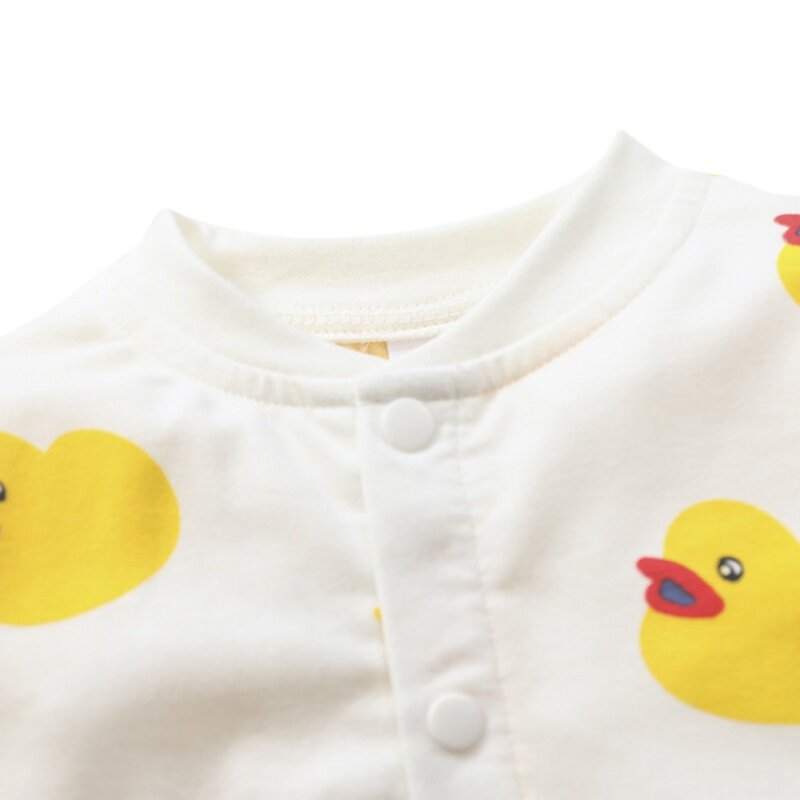 Autumn Spring Baby Boy Girl Cartoon Duck Print Romper Clothes Single-breasted Long-sleeved Trousers Jumpsuit Bodysuit Homesuit