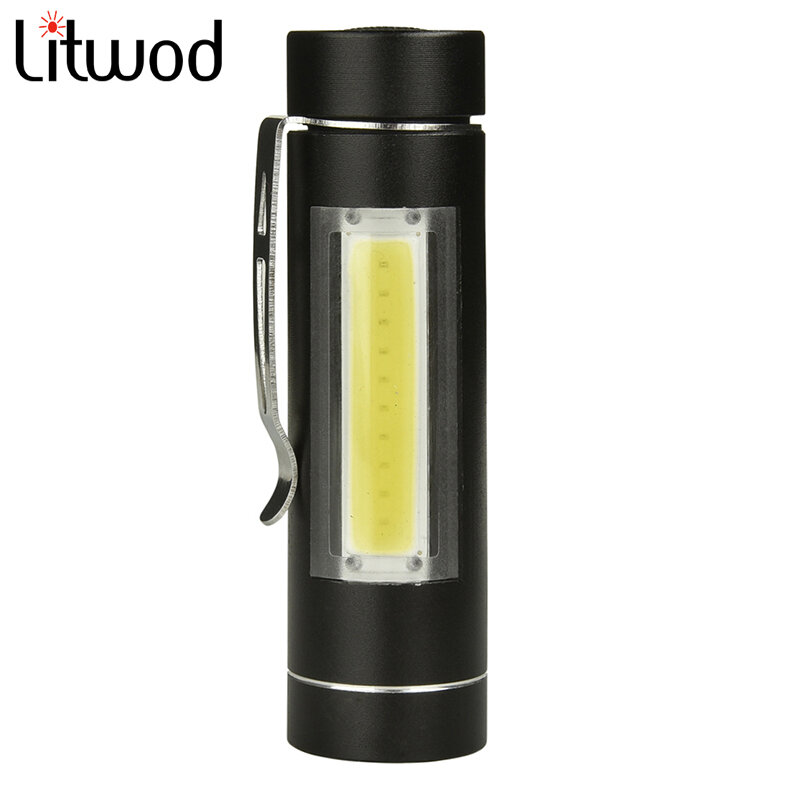 Lanterna portátil de trabalho à prova d'água, mini lanterna 14500 led de alumínio cob com bateria aa de uso em 1 modo