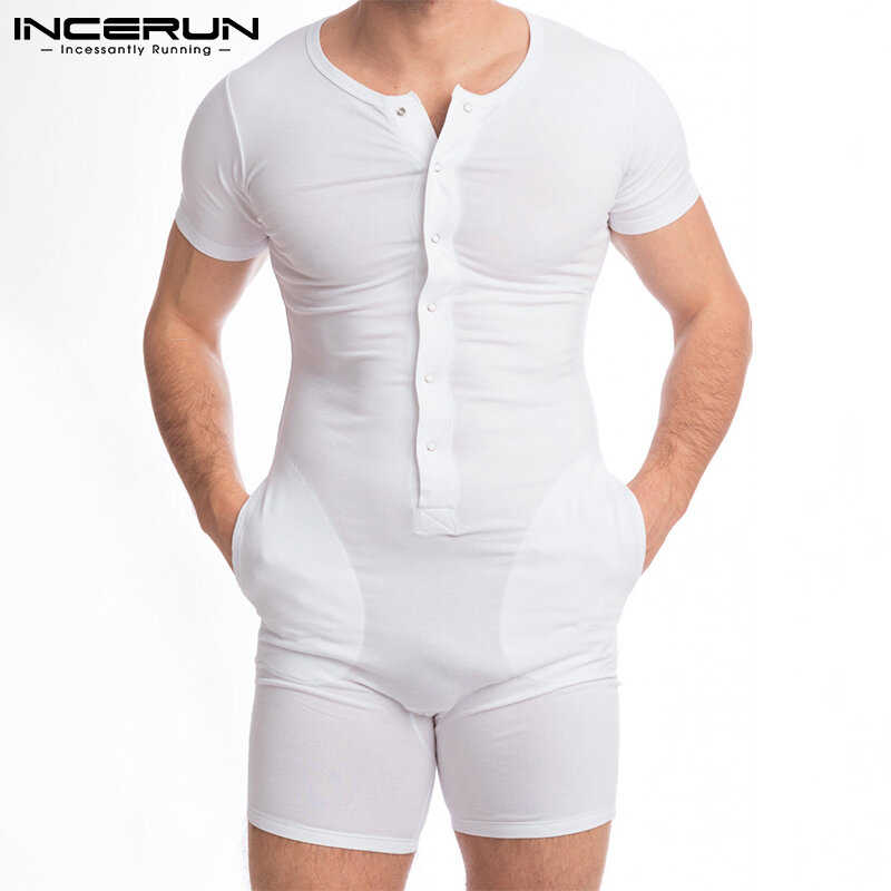 INCERUN – pyjama Patchwork pour hommes, barboteuse, col rond, manches courtes, boutons, vêtements de maison, confortable, slim, combinaisons de loisirs pour hommes 5XL 7, 2022