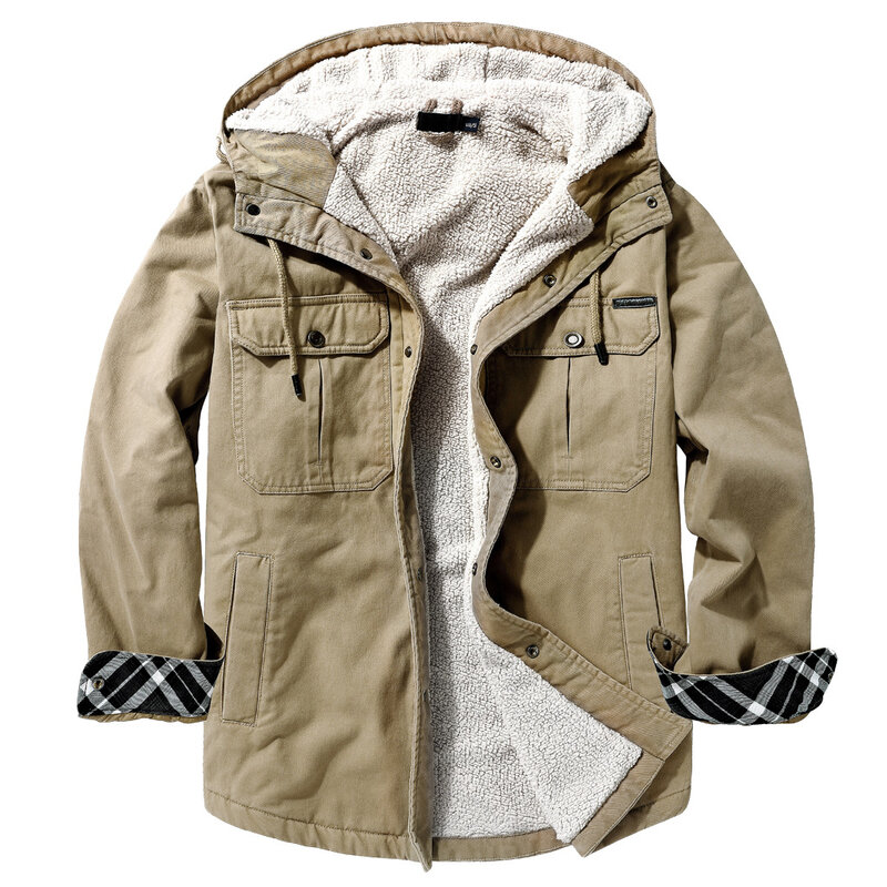 メンズ厚手のファーカラージャケット,暖かく,防風性があり,特大のベルベットコート,秋冬コレクション