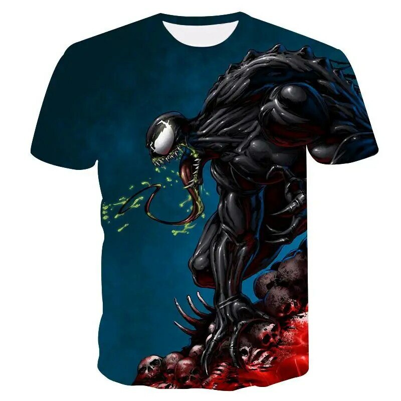 Kaus Pria Seri Venom Film Baru Kaus Kasual Lengan Pendek Leher Bundar Motif 3D Musim Panas Mode Pria Keren Ukuran Plus Shi