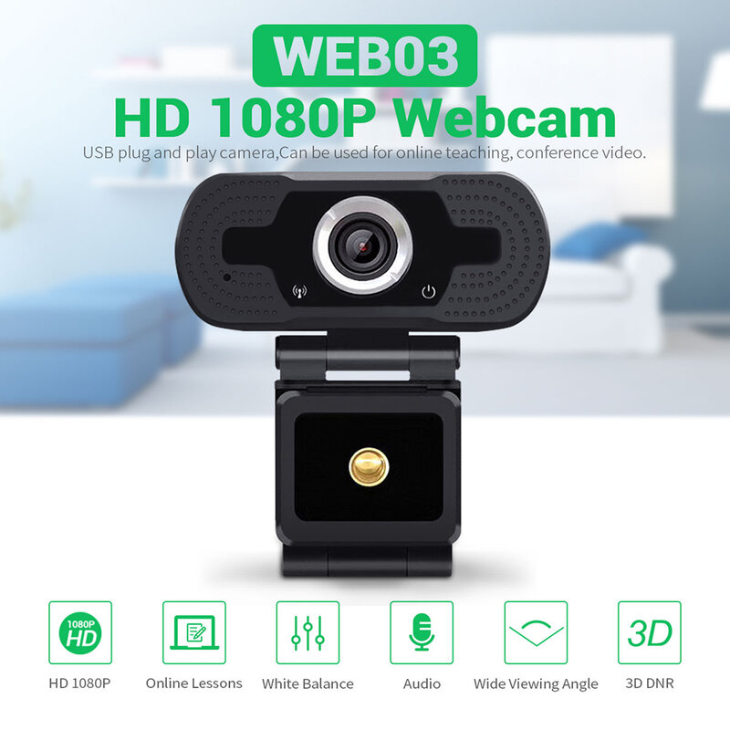 Cámara Web de 1080P HD para el trabajo en casa, accesorios de pantalla ancha para conectar y reproducir vídeo, USB, con micrófono incorporado, grabación de vídeo