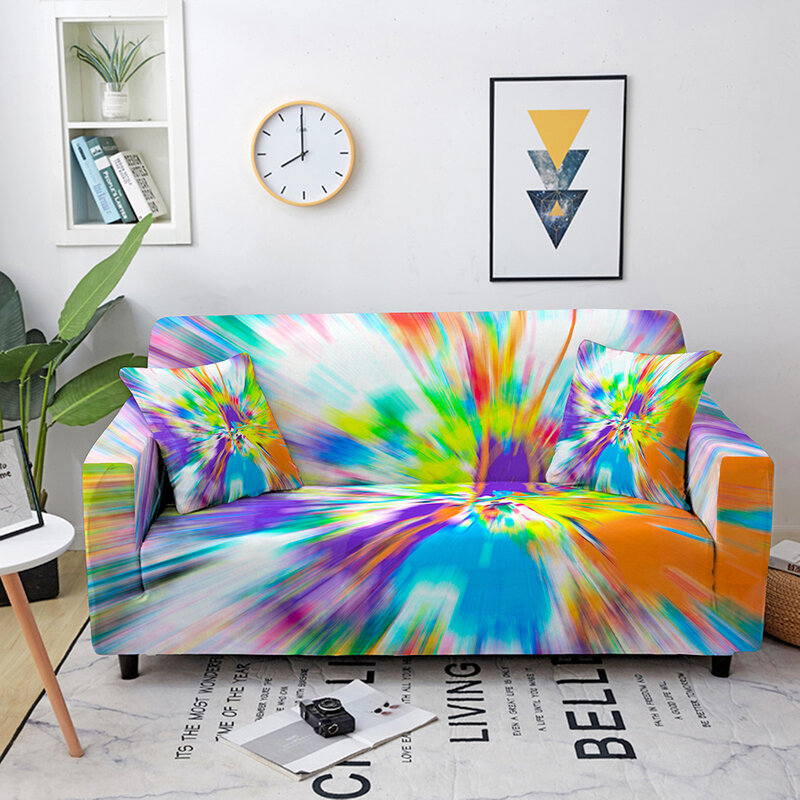 Stretch Hoes Elastische Sofa Cover Voor Woonkamer Star Sky Gekleurde Wolken Patronen Sectionele Tie Dye Couch Cover