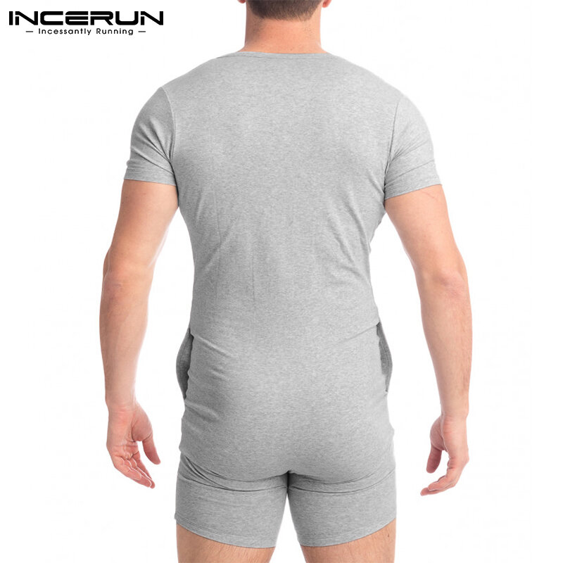 INCERUN – pyjama Patchwork pour hommes, barboteuse, col rond, manches courtes, boutons, vêtements de maison, confortable, slim, combinaisons de loisirs pour hommes 5XL 7, 2022