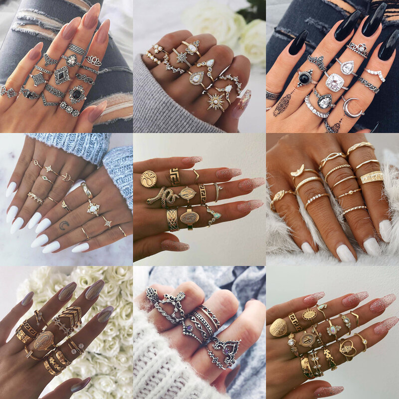 30รูปแบบอินเทรนด์ Boho Midi แหวน Knuckle แหวนสำหรับผู้หญิงคริสตัลแหวนแฟชั่นเครื่องประดับ Bohemian
