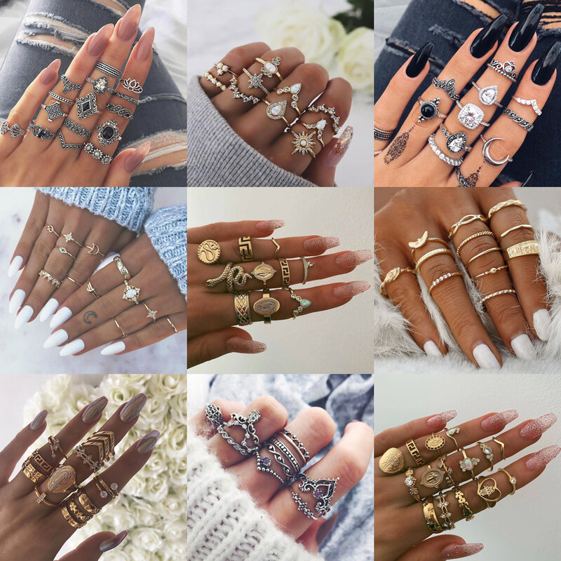 30 Model Trendi Boho Midi Cincin Buku Jari Set untuk Wanita Kristal Geometris Jari Cincin Mode Bohemian Perhiasan