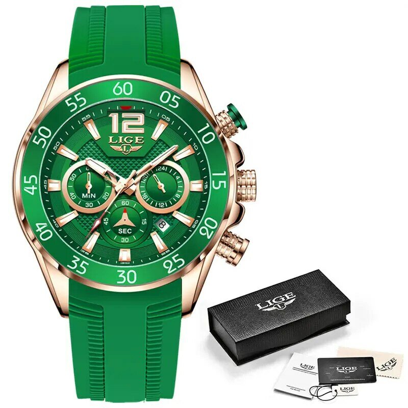 2021 LIGE 새로운 패션 남성 시계 톱 브랜드 럭셔리 군사 석영 시계 프리미엄 실리콘 방수 스포츠 크로노 그래프 시계 남자
