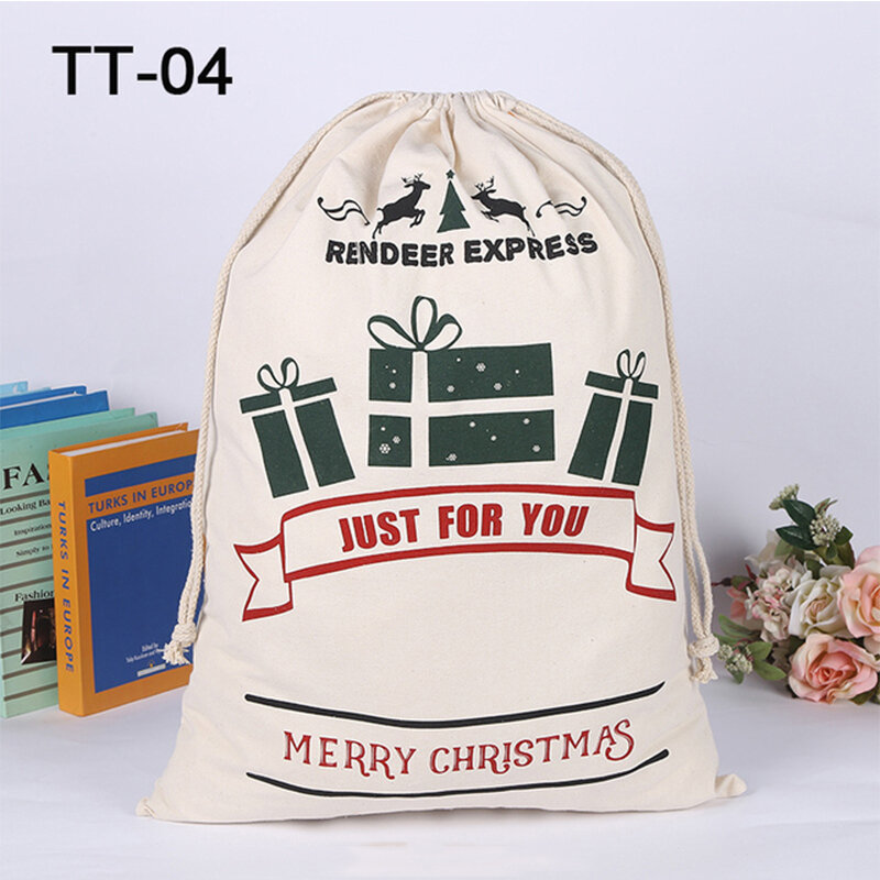 1pcs Christmas Santa Sacks Large Canvas Bag with Drawstrings Xmas Santa Claus Sack Bags for New Year Party Supplies
