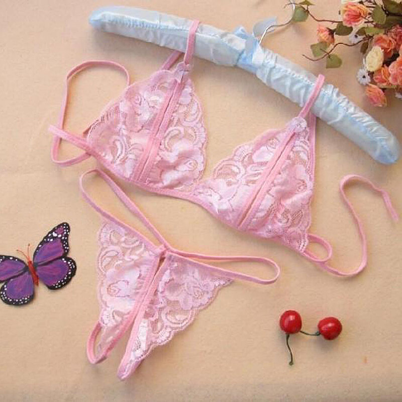 Conjunto de lencería para mujer, ropa interior Sexy, sujetador transparente de encaje, G-String, NYZ Shop