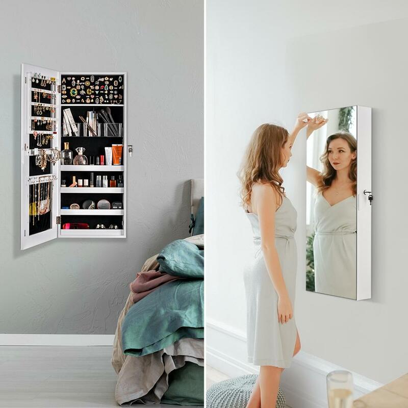Dressing Mirror LED Jewelry Mirror Cabinet Espejo Dressers Full-length Mirror Mounted Lockable Jewelry Organizer Armoire