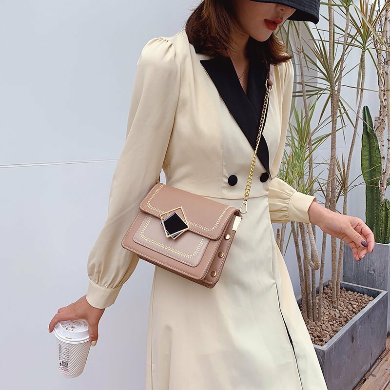 Designer Chain Leather Crossbody Shoulder Bags for Women 2021 Summer Small Simple Special Lock Design Female Travel