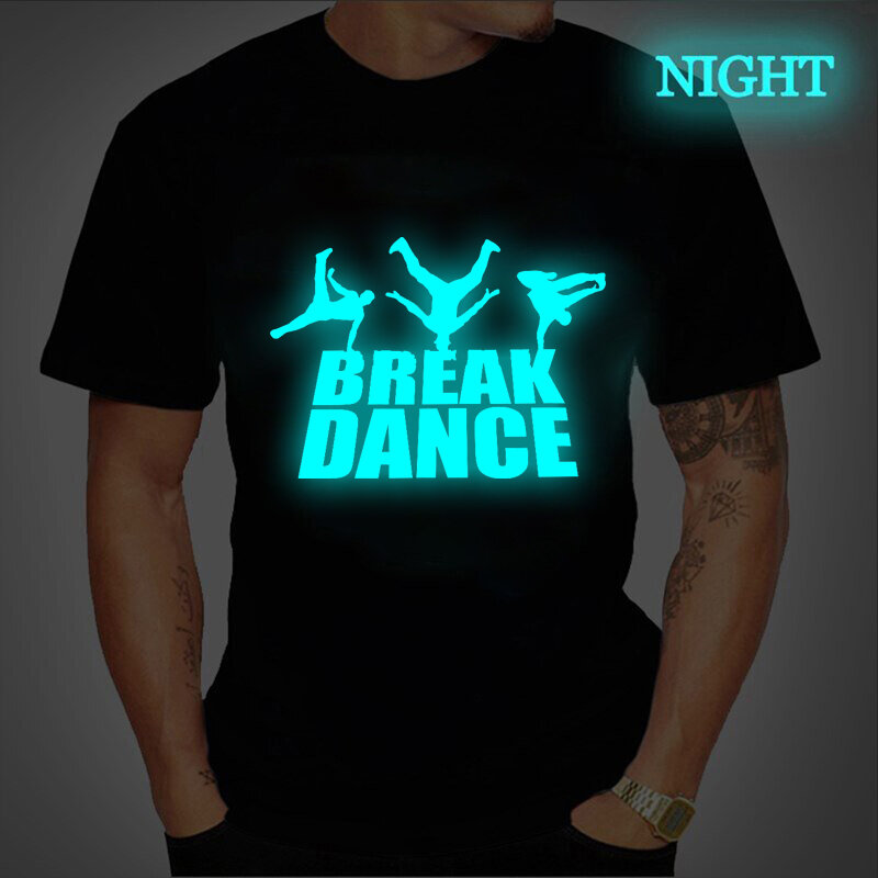 Hoge Kwaliteit Mannen Korte Mouw Break Dance Print Mannen T-shirt Casual O-hals Breakdancing Zomer Heren Tee Shirts Luminous Tshirt