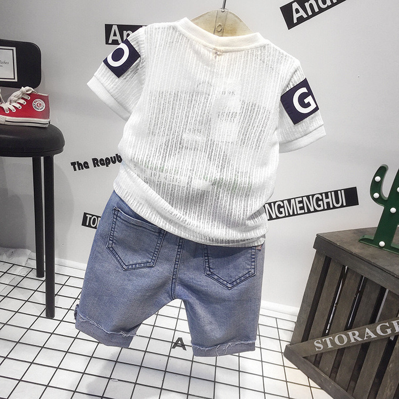 Crianças camiseta verão novo estilo coreano oco topos crianças casual manga curta terno meninos bt52