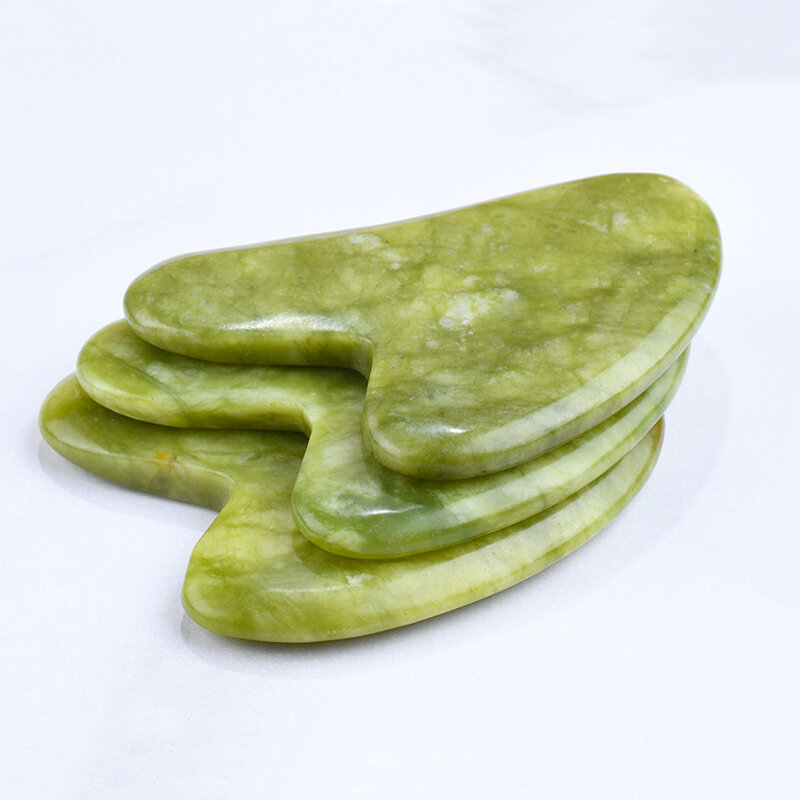Jade Gua Sha-piedra de raspado verde en forma de corazón, masaje corporal para cuello y espalda, estiramiento facial, cuidado de la piel, eliminación de arrugas para Spa