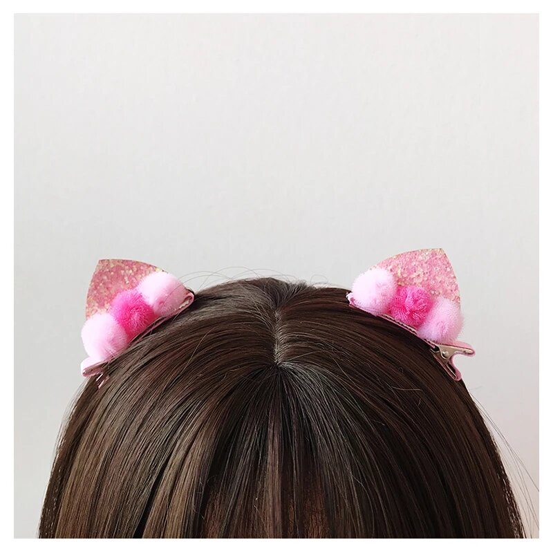 2 Pieces / Set of cute children's hair accessories cat ears rabbit furry girl hairpin flash rainbow felt cloth