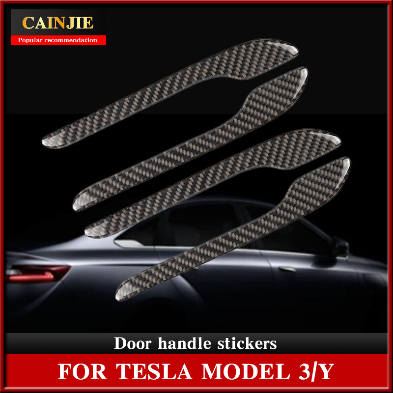 Para Tesla Model 3 2022 Acessórios Pasta Tampa Da Porta Maçaneta Da Porta Do Carro Adesivos Modelo Y Model3 2021-2017 Fibra De Carbono ABS 4 Pçs/set