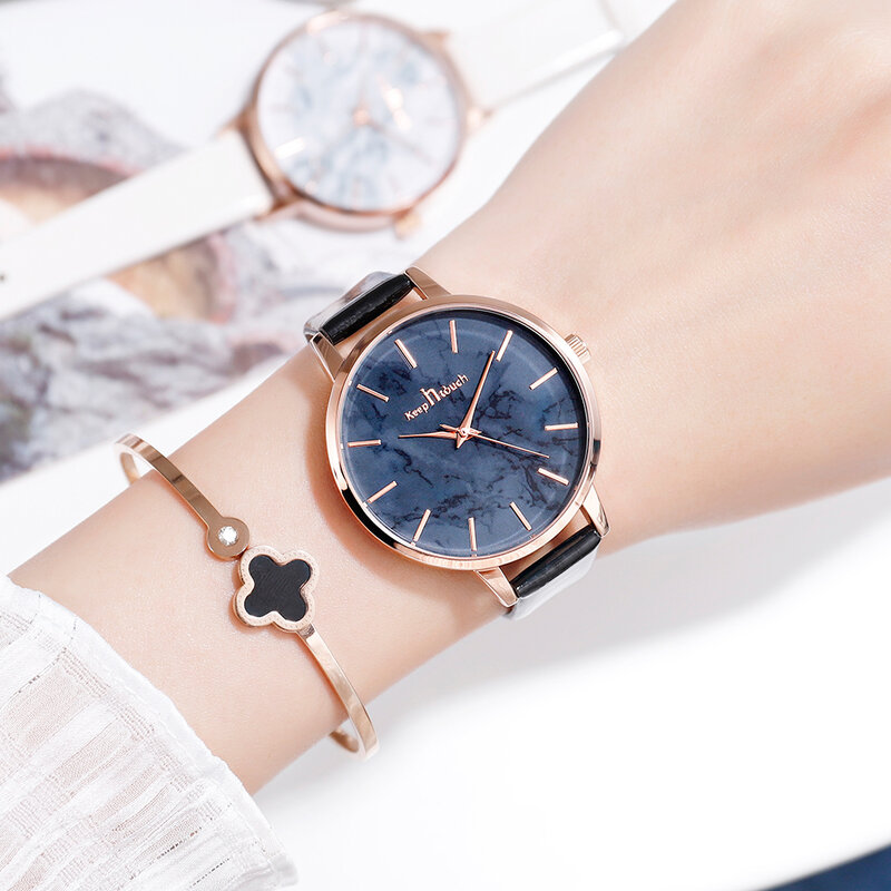 Moda czarny skórzany pasek kreatywny marmurowy zegarek damski luksusowe kobiety zegarki kwarcowe prezenty Relogio Feminino Dropshipping