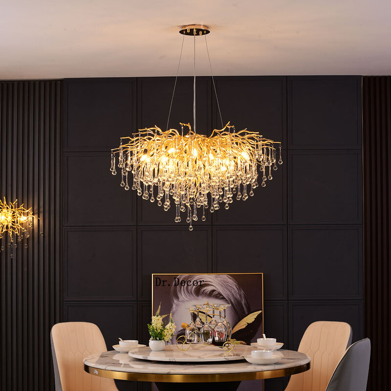 Candelabro LED de cristal de lujo, iluminación moderna para comedor, sala de estar, cocina, lámpara de techo, decoración interior