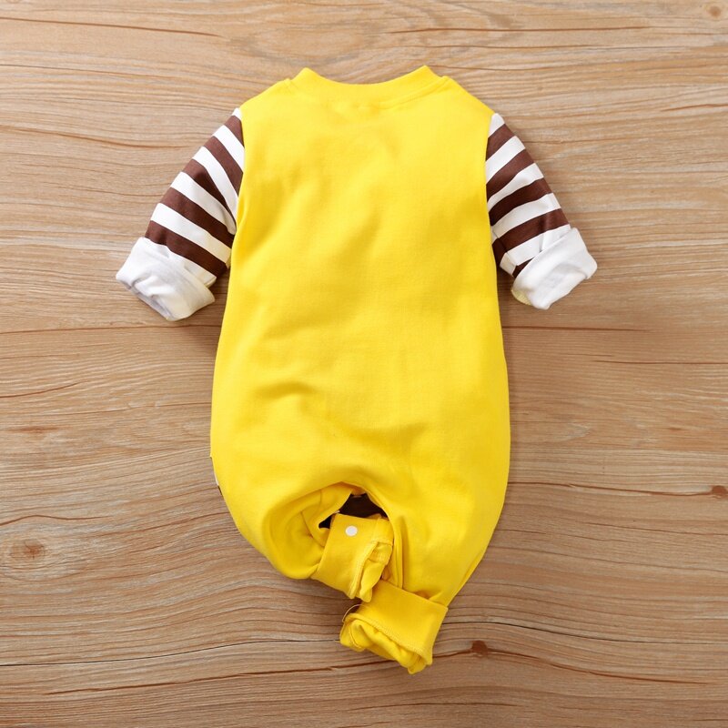 PatPat Hot Sale Autumn and Winter Cotton Baby Giraffe Pocket Design Baby Rompers Striped Single-Breasted Baby Clothes