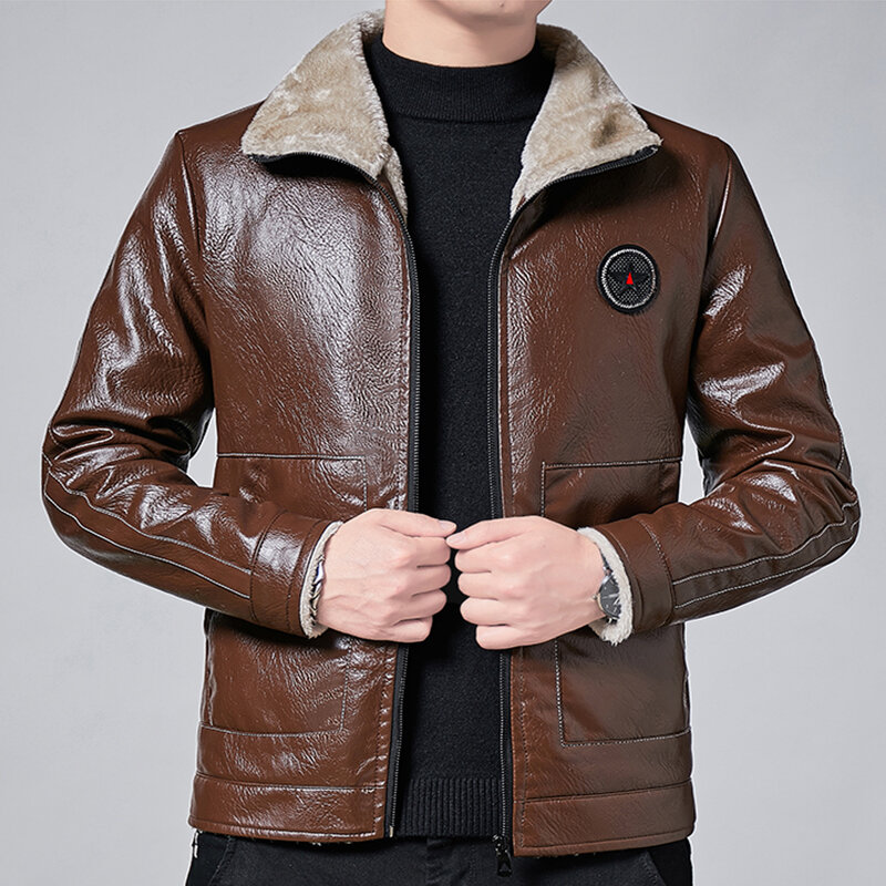 Мужская зимняя куртка из ПУ кожи, на флисе, CSL559 4XL