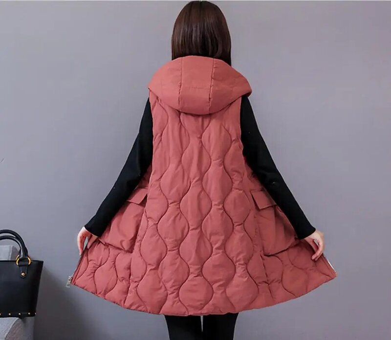 Colete feminino de algodão com capuz, seção longa para primavera e outono, tamanhos grandes, casaco feminino de inverno kconduzido, m/6xg