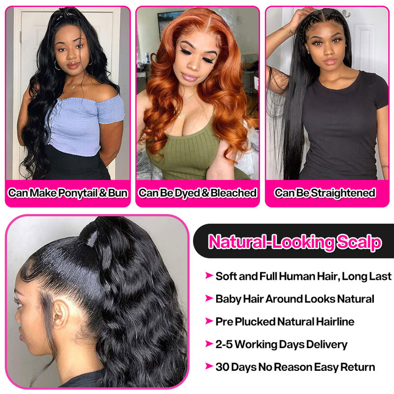 30 Inch Body Wave Lace Front Human Hair Wigs 250% Density Brazilian 13x6 HD Lace Frontal Wig PrePlucked 4x4 5x5 Lace Closure Wig