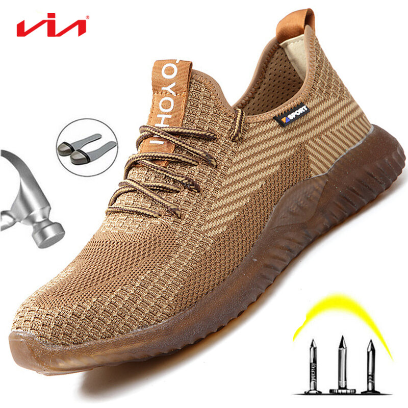 Zapatos de seguridad para hombre, botas de trabajo antideslizantes con punta de acero, indestructibles, a prueba de perforaciones