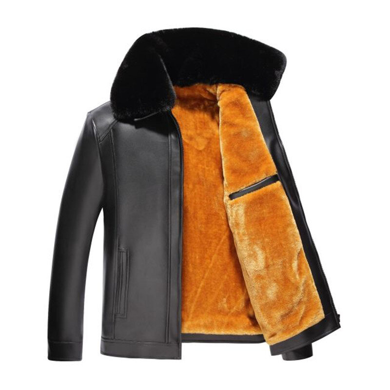 冬の新到着カジュアルモーターユーズド加工レザージャケットの毛皮のコート男性冬ヴィンテージ生き抜くフェイクレザージャケットパパギフト