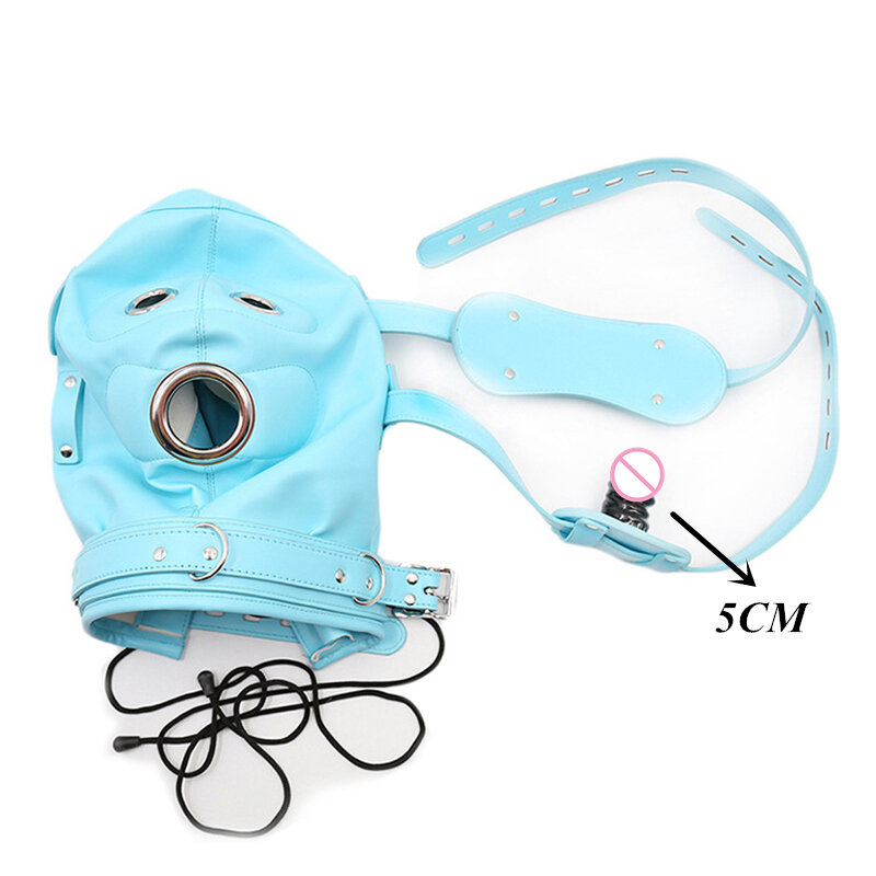 3 Colour Fetish Leather Total Lockdown Bondage Hood with Silicone Mouth Gag Dildo Openable Eye Mask Slave Adult Games Sex Toys