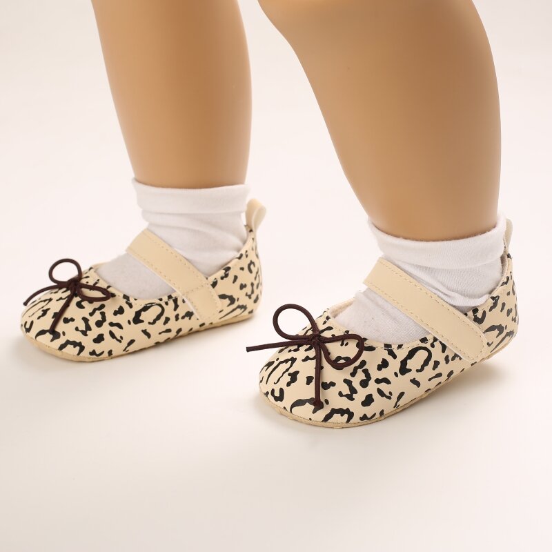 Zapatos planos para bebé recién nacido, suela suave, decoración con lazo, Princesa, antideslizante, de cuero PU, 0 a 18M