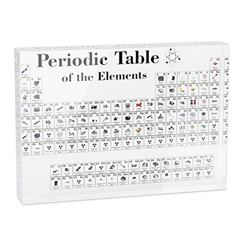 Exibição de mesa periódica acrílica com elementos reais, ensino de crianças, escola, presente de aniversário, display de elemento químico, decoração para casa