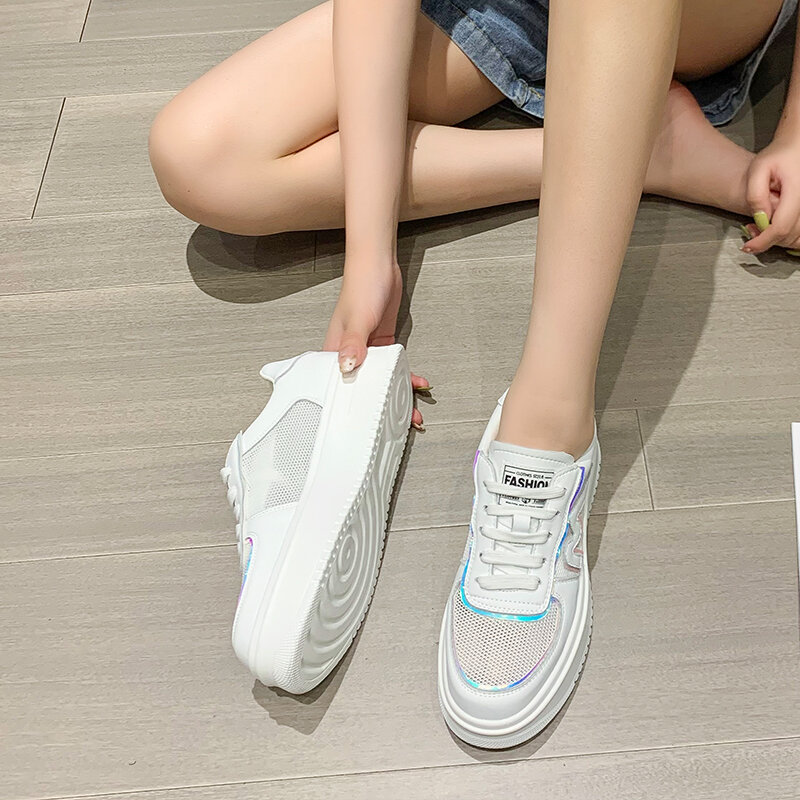 Sneakers Wanita Benang Jaring 2021 Musim Panas Platform Baru Sepatu Benang Jaring Wanita Kasual Sepatu Siswa Berenda Modis Sejuk Sepatu Wanita