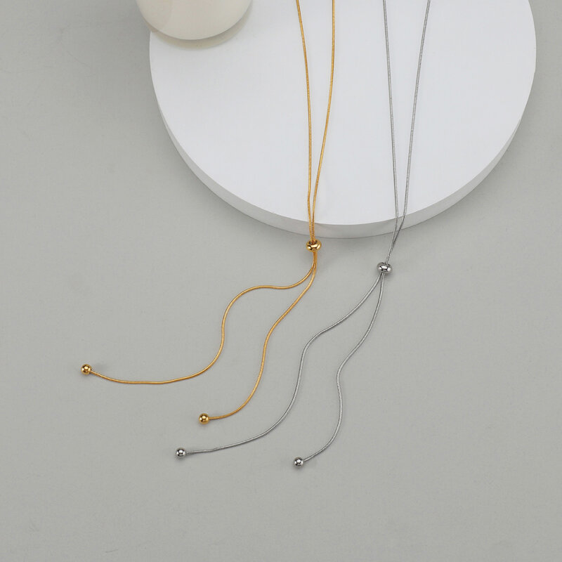Acheerup modny naszyjnik ze stali nierdzewnej dla kobiet długie proste koralik regulowany Choker okrągły wąż naszyjniki biżuteria prezenty