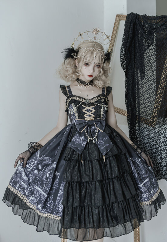 Vintage คอสเพลย์เสื้อผ้า Robe Lolita มังกรแม่มด Gothic Lolita Dark Jsk Victorian หญิง Goth Vestido