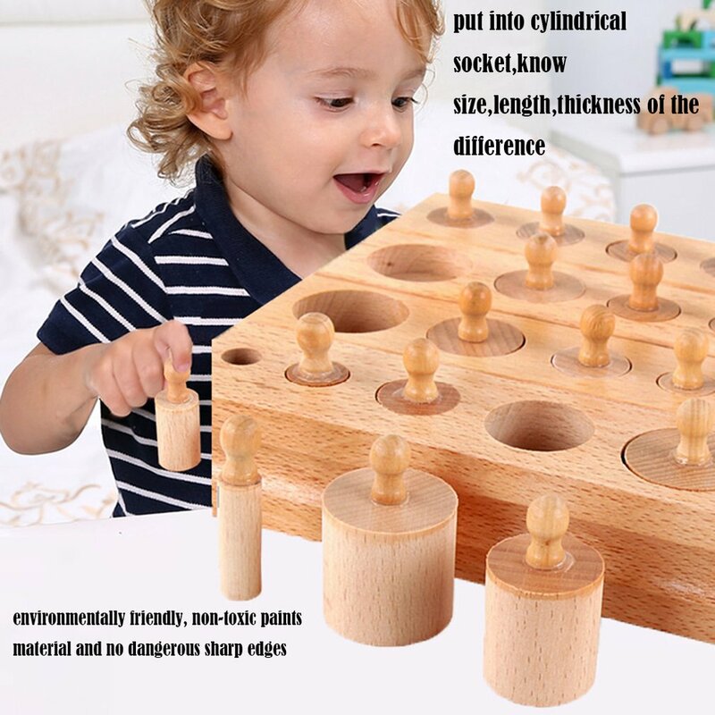 Juguetes de bloques Montessori de madera para padres e hijos, juguetes educativos de bloques Montessori, con toma de cilindro, para interacción de matemáticas