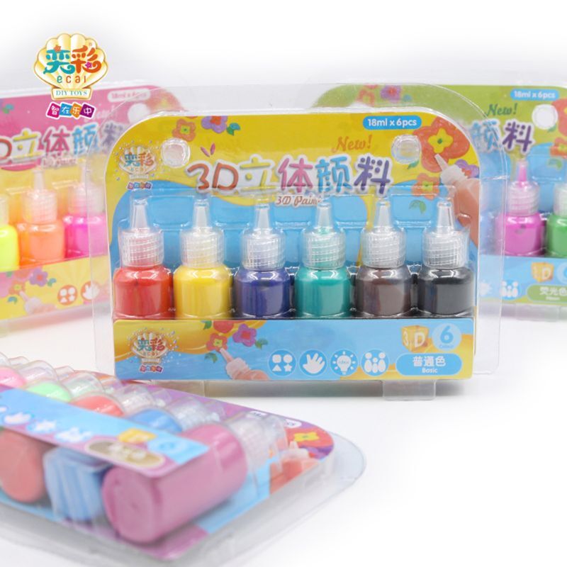 6 Kleuren Kids 3D Acryl Verf Pigment Set Voor Kinderen Graffiti Diy Schilderen