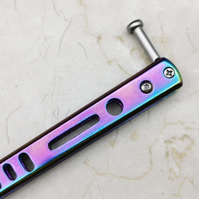 Titanium Rainbow Color 3Cr13Mov Stainless Steel Knife Butterfly Training Knife Butterfly Knife Game Knife Dull Tool No Edge