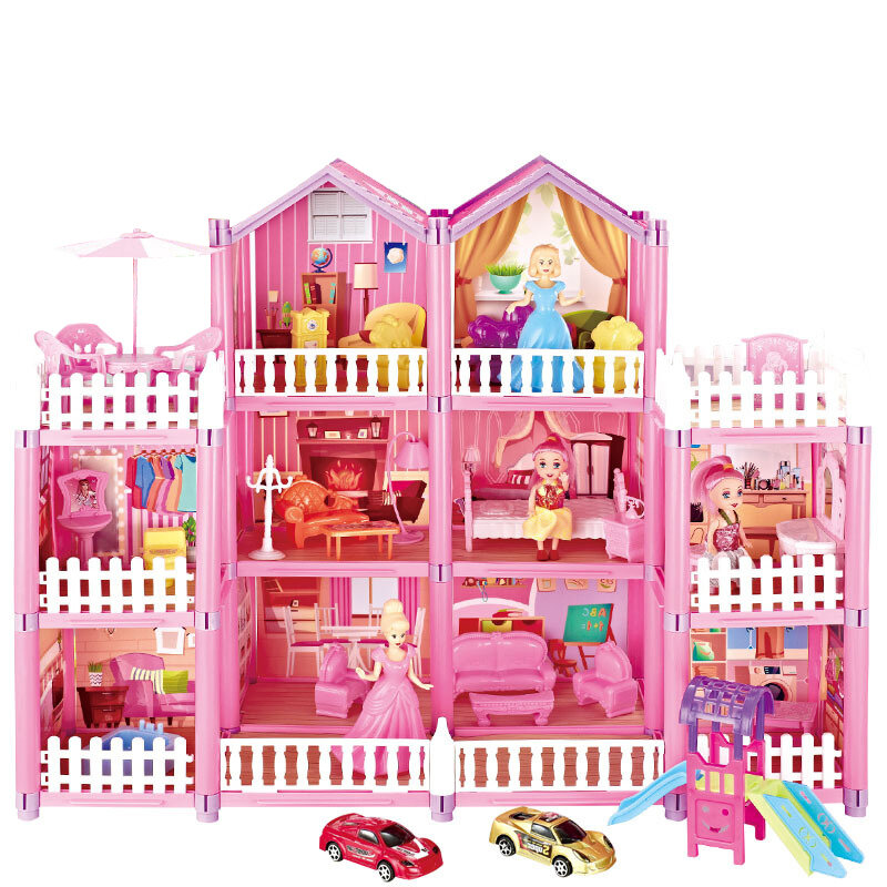 Barbie Besar untuk Anak-anak Diy Kit Rumah Boneka Bangunan Boneka Rumah Mebel Miniatur Villa Merakit Mainan Gadis Hadiah Natal