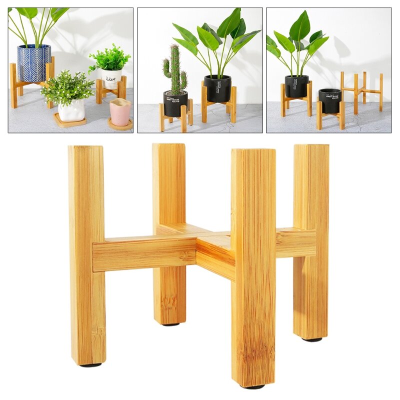 Soporte de madera para plantas, maceta de flor duradera para decoración del hogar, soporte para flores de cuatro patas, estante de madera, maceta flexible
