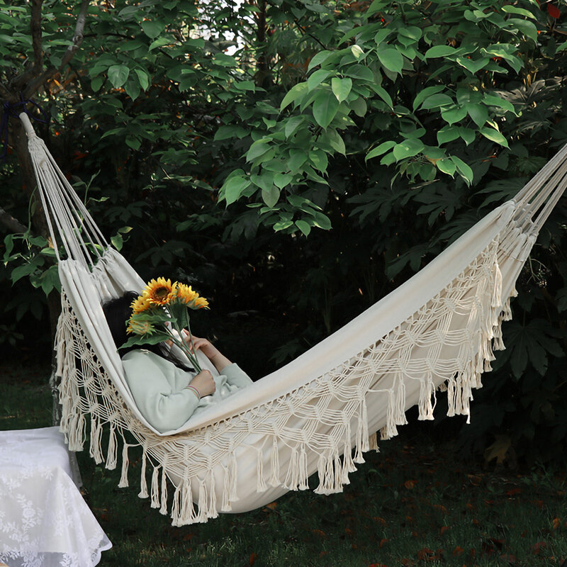 200cm * 150cm hammock macrame hamacs boho decoração de casa franja luxo duplo rede rede cadeira interior pendurado balanço