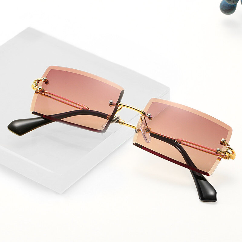 Retro kleine rechteck sonnenbrille frauen randlose quadrat sonne gläser für frauen 2020 sommer stil weibliche uv400 grün braun Oculos
