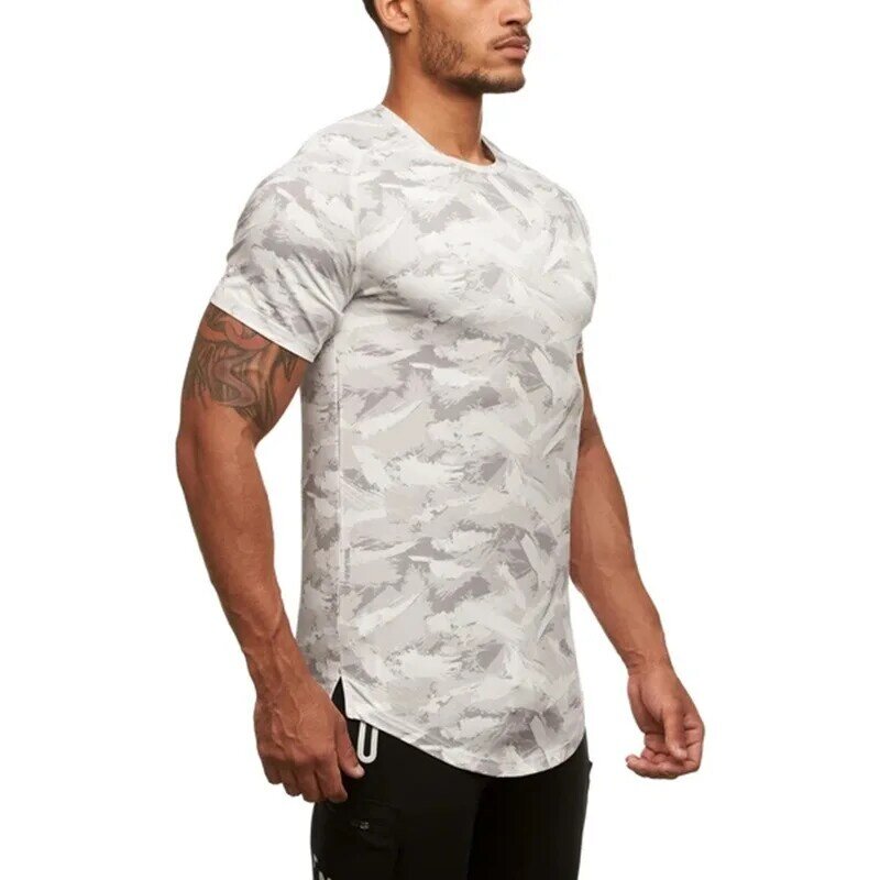New muscle fitness brothers sports short-sleeved men's summer thin mesh breathable running training camouflage T-shirt