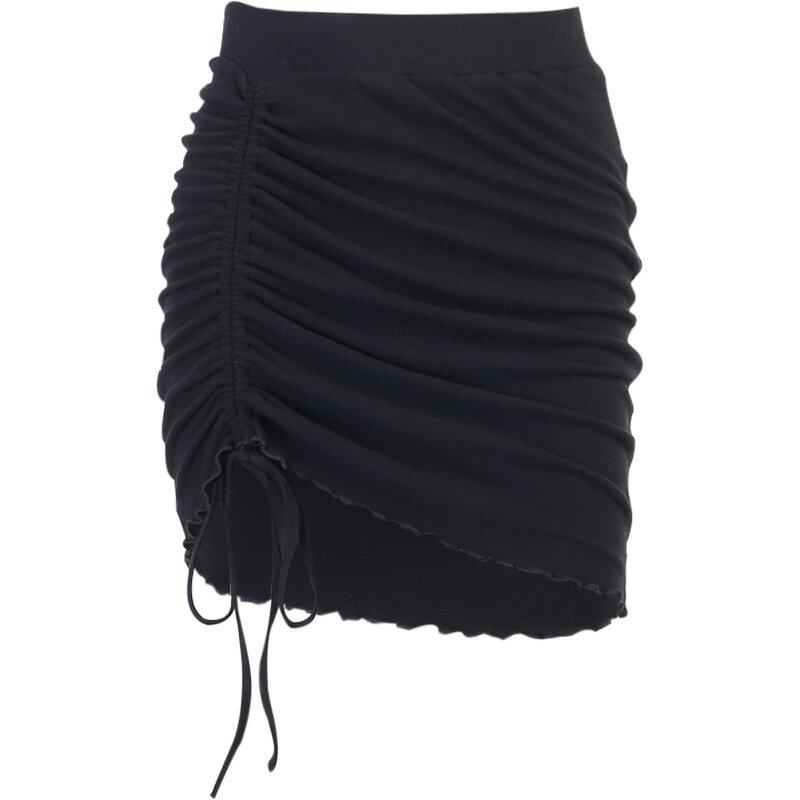 Minifalda plisada con cordón de encaje para mujer, falda sexy de cintura alta, corte irregular, color negro, para verano