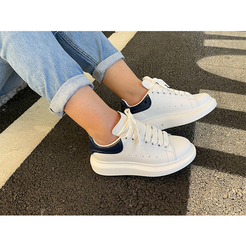 New Style Sports Couple Shoes Genuine Leather Breathable Women's Sneakers Flat Top Quality Men's Casual shoes Lace-up Fashion AU