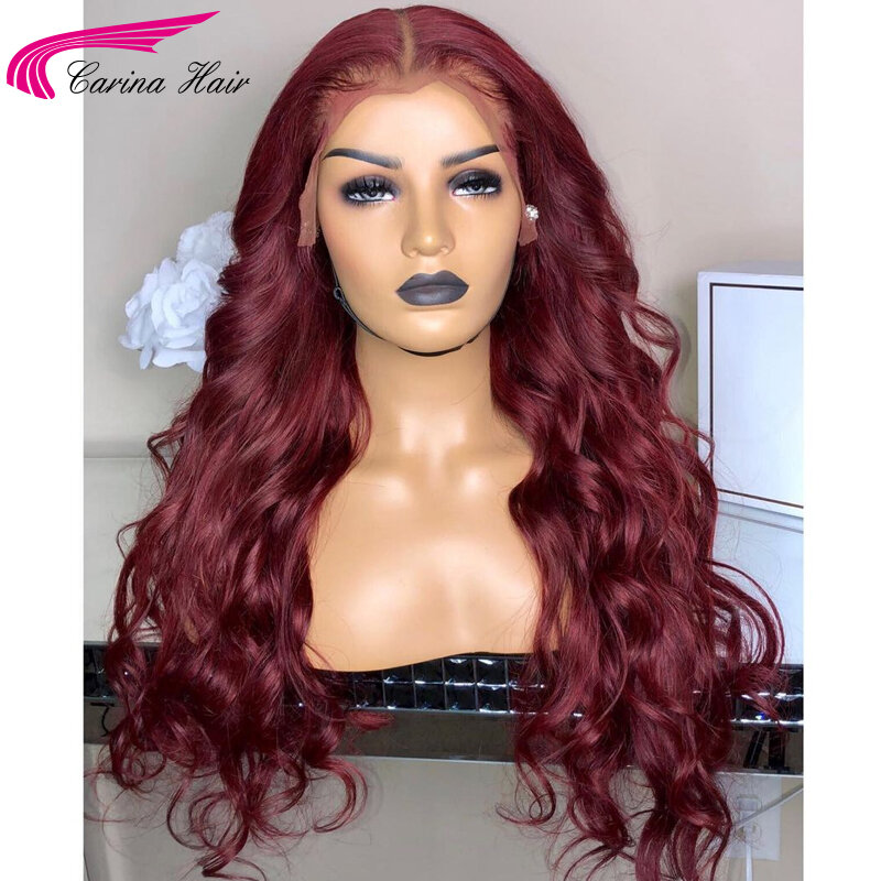 99J Burgundy Wavy 13X4 Lace Front Wig Pre Plucked Human Hair Wigs For Women 180% Transparent Lace Brazilian Remy Wigs Preplucked