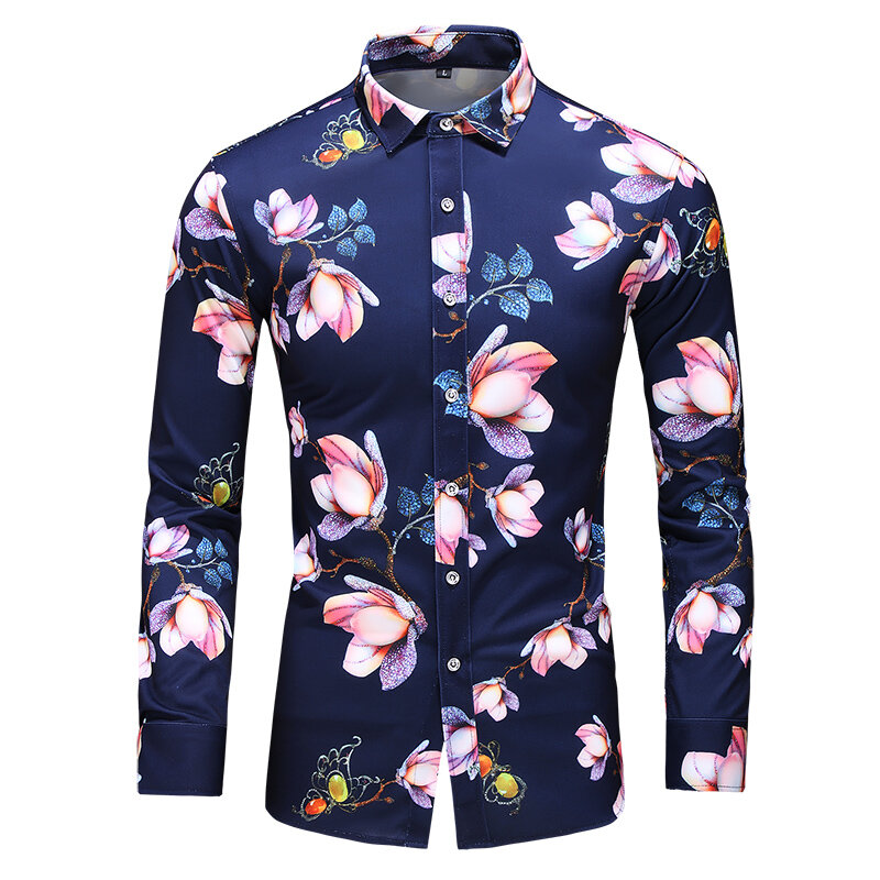 Merk Kleding Heren Lange Mouwen Slim Print Shirt Zomer Nieuwe Mannen Bloemen Hawaiian Shirts Casual Losse Tops Plus Size 5XL 6XL 7XL