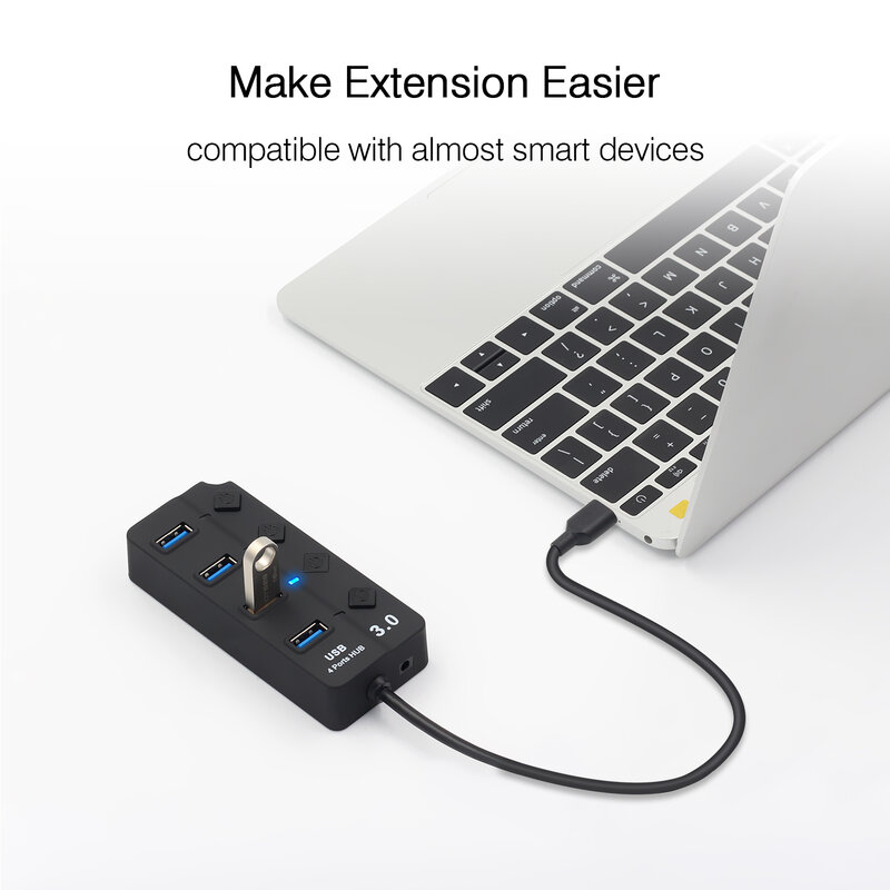 Adaptador de corriente de alta velocidad para MacBook, concentrador de puertos USB 3,0 de 4 y 7 puertos, multidivisor, interruptor indicador LED, accesorios de ordenador portátil y Pc