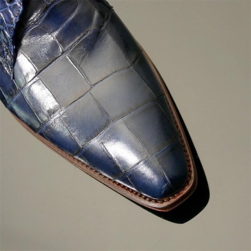 Туфли мужские классические, деловые классические, из экокожи, крокодиловый узор, на шнуровке, однотонные, ручная работа, 3KC471