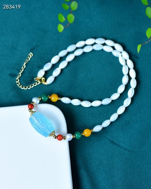 Biru Alami Aquamarine Diukir Barel Liontin Kalung 20.3*12.6Mm Aquamarine Brasil Wanita Pria Mode Perhiasan Kalung AAAAA